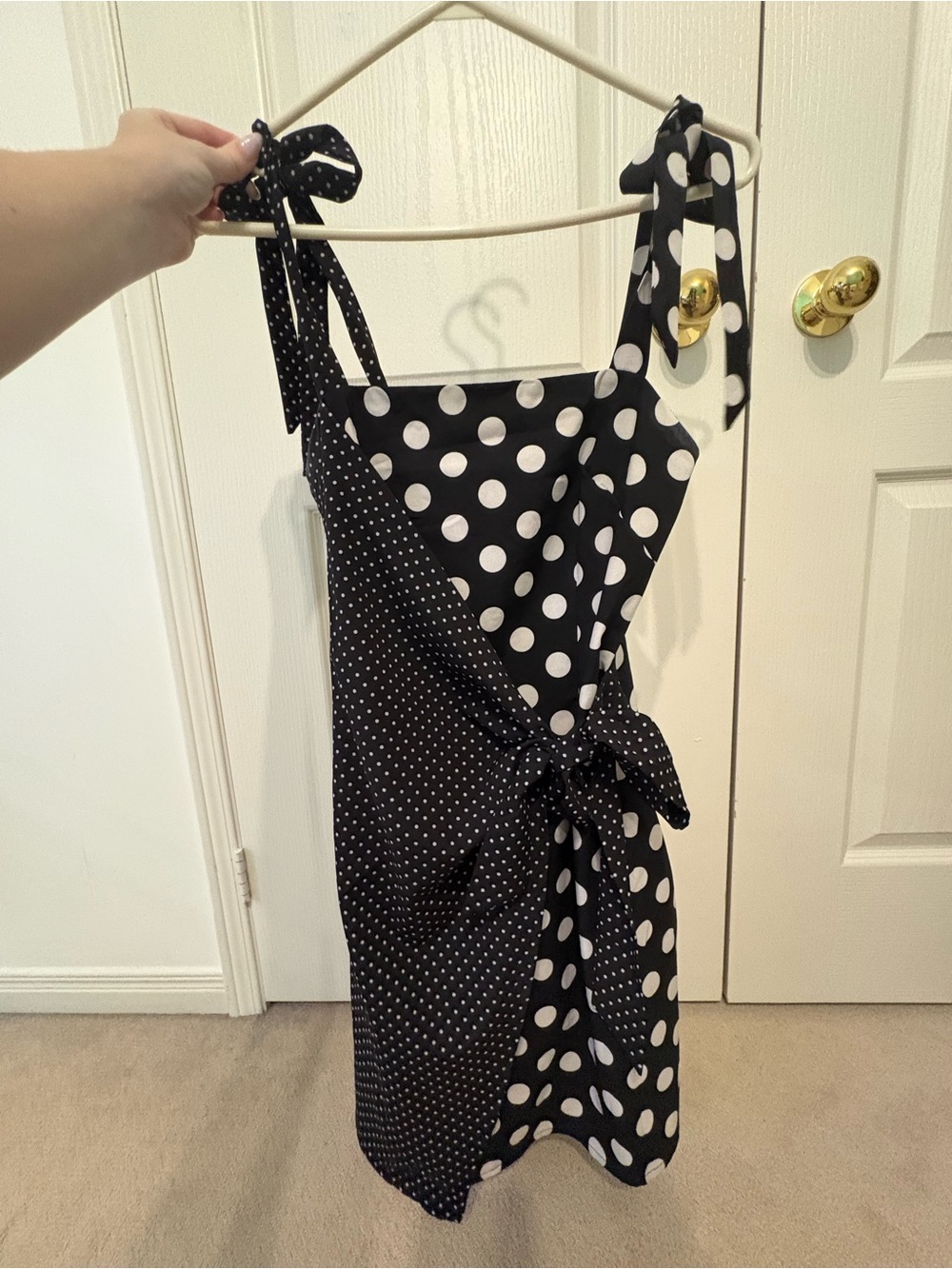 Sabo Skirt Black & White Polka Dot Tie-Shoulder Wrap Dress
